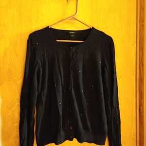 Ann Taylor Bejeweled Cardigan Black L